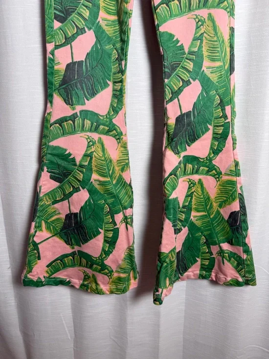 Judith March Palm Flare Pants Pink Green Tropical High Waist Bell Bottom Size S - Picture 8 of 14
